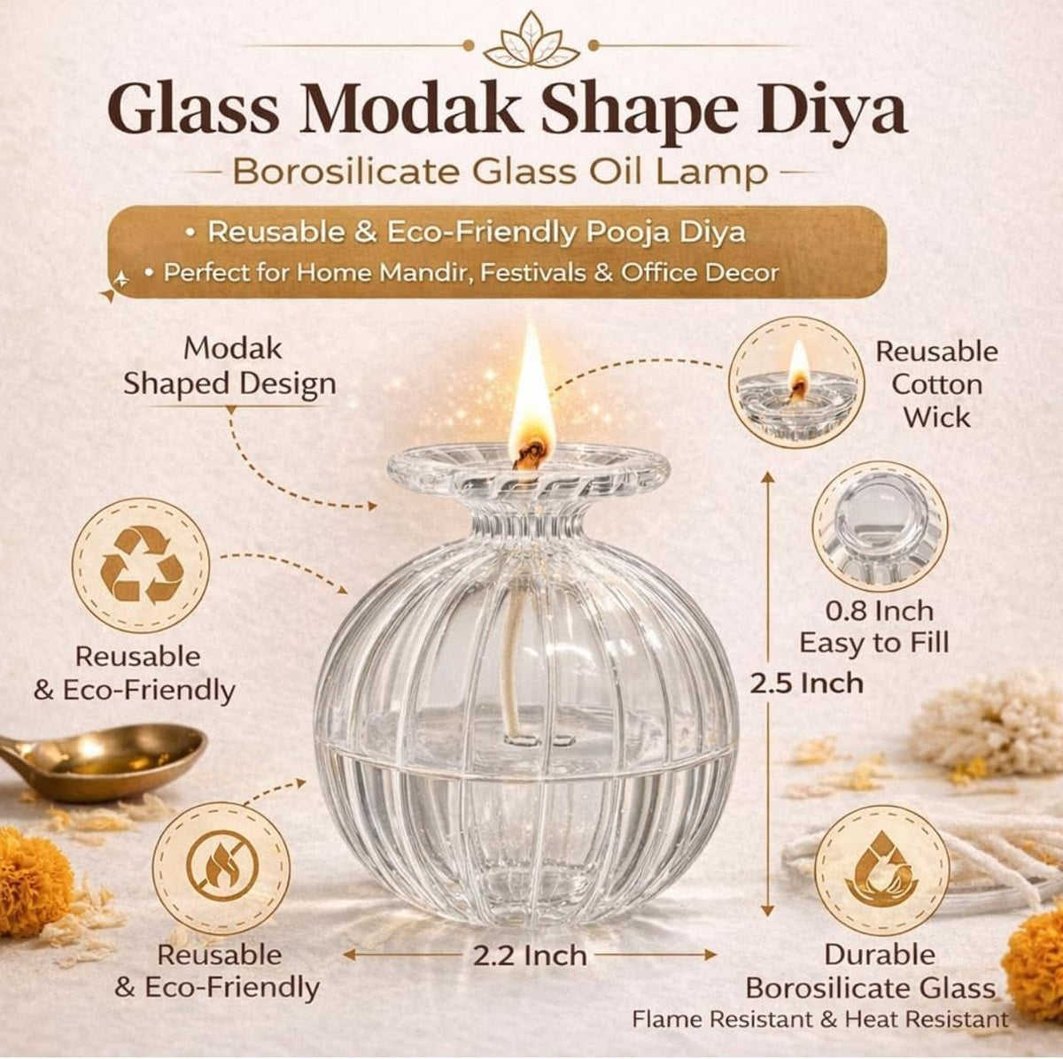 Premium Glass Modak Diya