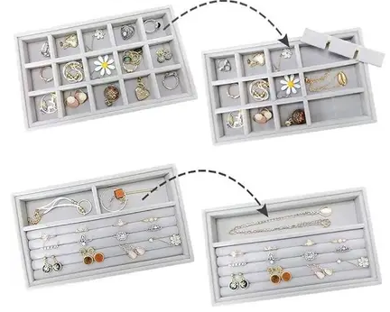 4 Pcs Stackable Velvet Jewelry Organizer Tray For Drawer | Lifevy