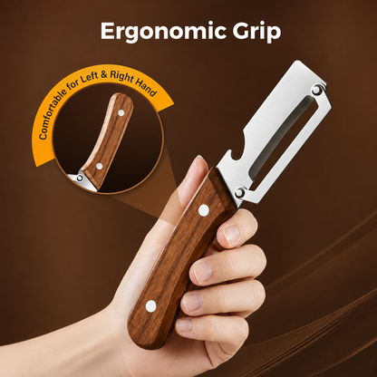 3-in-1 Multifunctional Peeler Knife with Bottle Opener & Wooden Handle