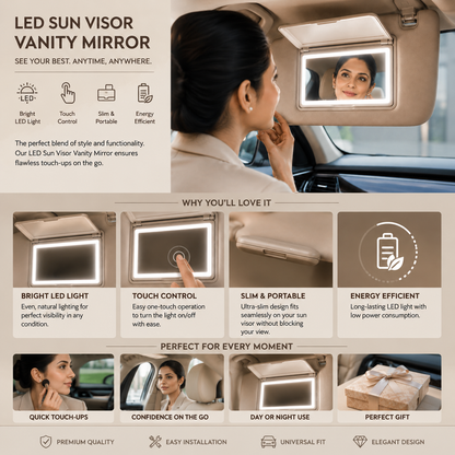 Portable LED Car Makeup Mirror with Adjustable Lights