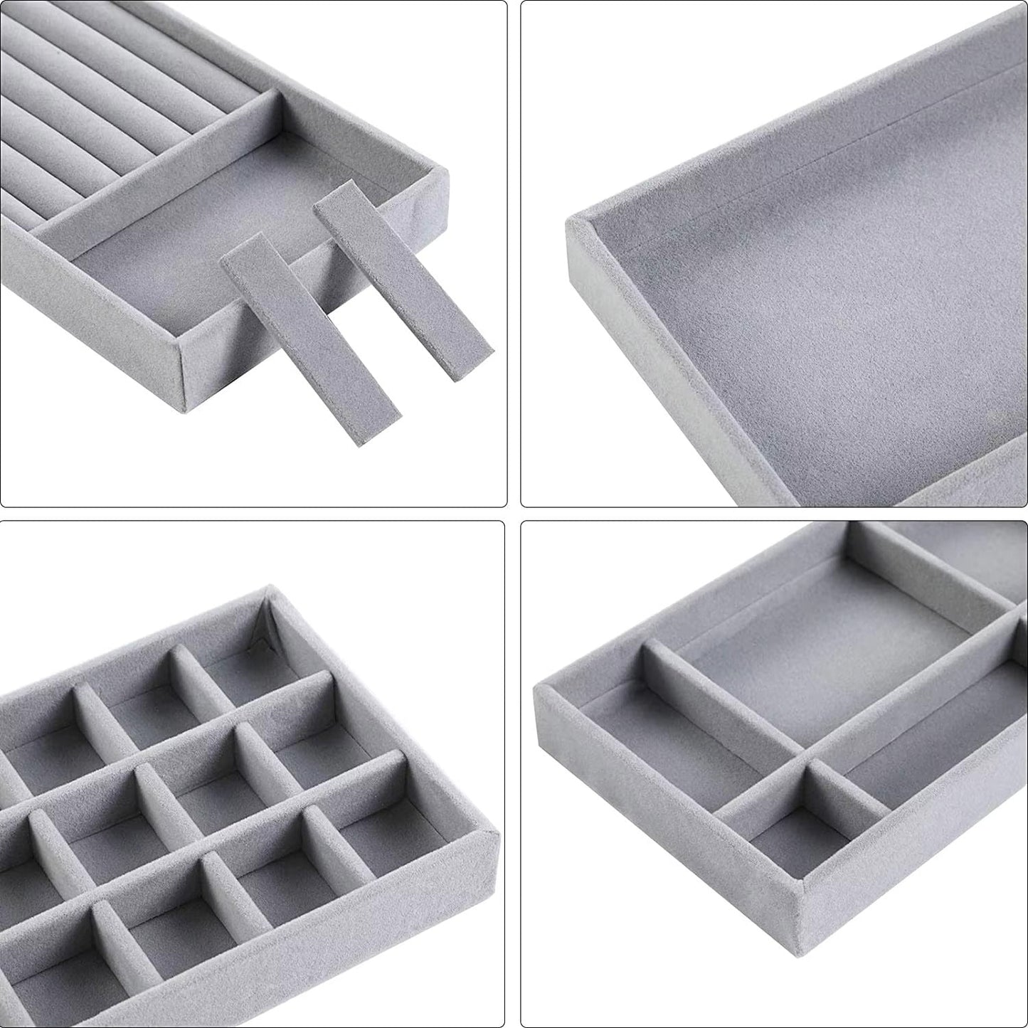 4 Pcs Stackable Velvet Jewelry Organizer Tray For Drawer