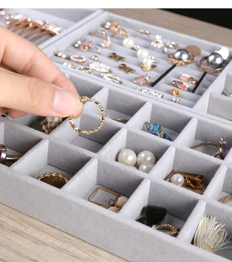 4 Pcs Stackable Velvet Jewelry Organizer Tray For Drawer