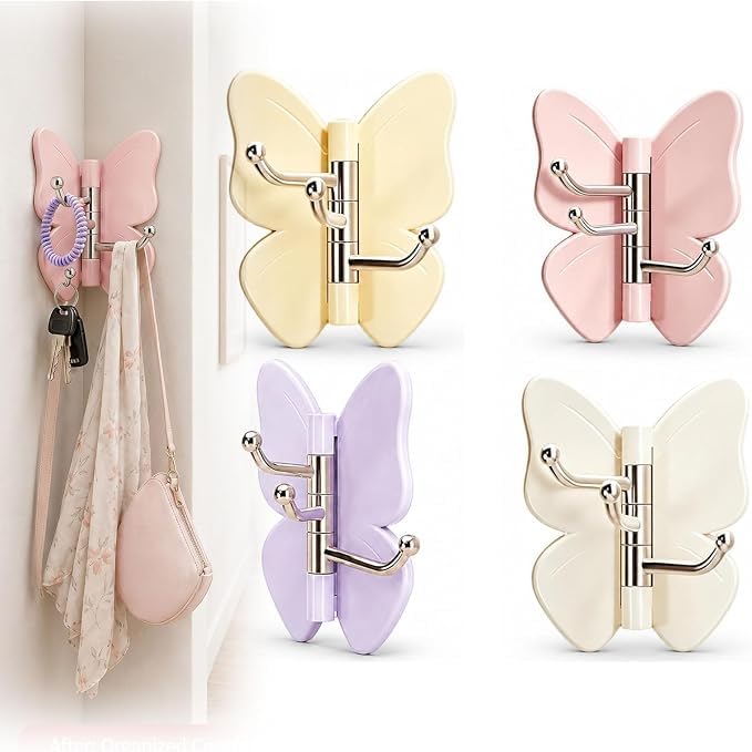 Rotating Butterfly Hooks Strong Adhesive Wall Organizer