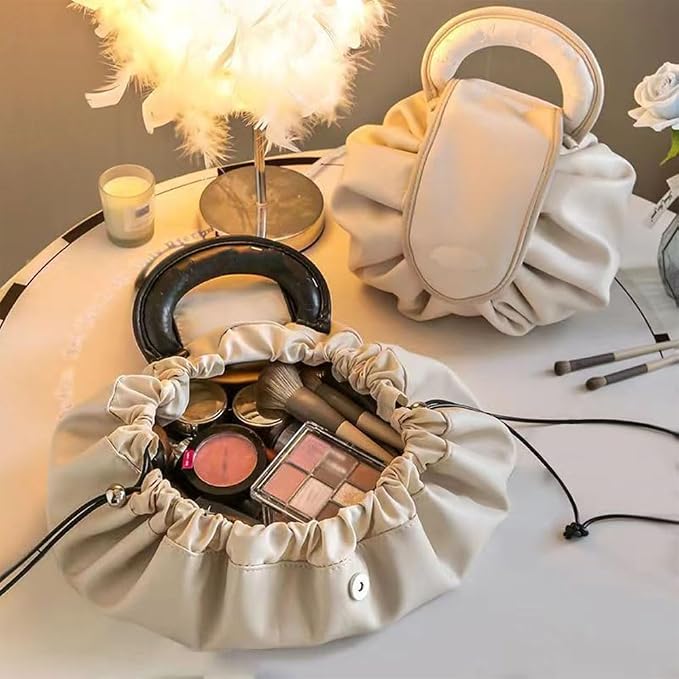 Elegant Drawstring Makeup Storage Bag with Donut Handle