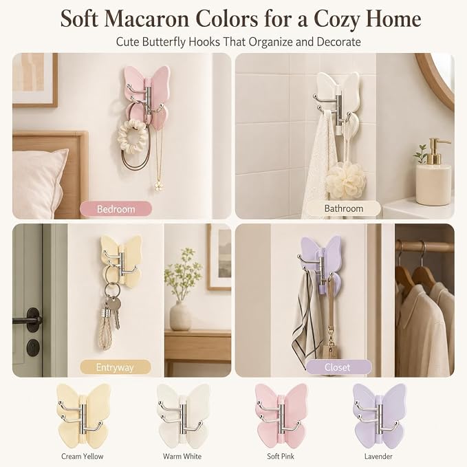 Rotating Butterfly Hooks Strong Adhesive Wall Organizer