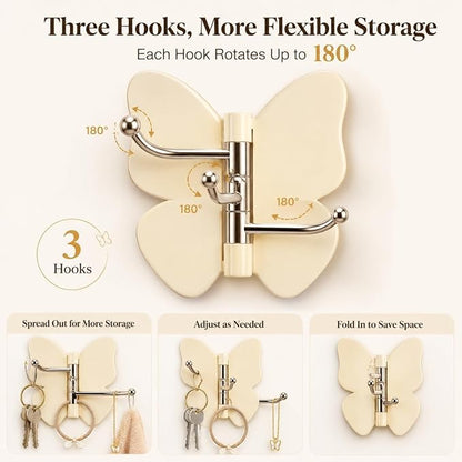 Rotating Butterfly Hooks Strong Adhesive Wall Organizer