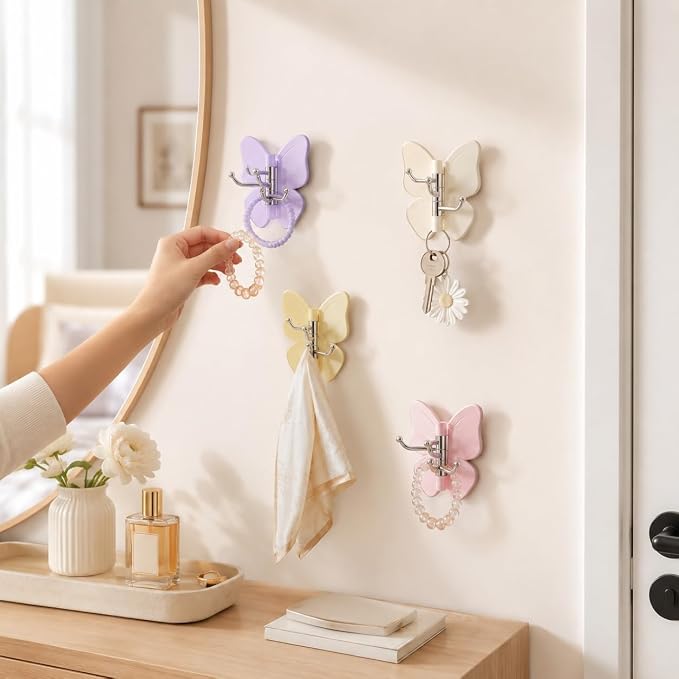 Rotating Butterfly Hooks Strong Adhesive Wall Organizer