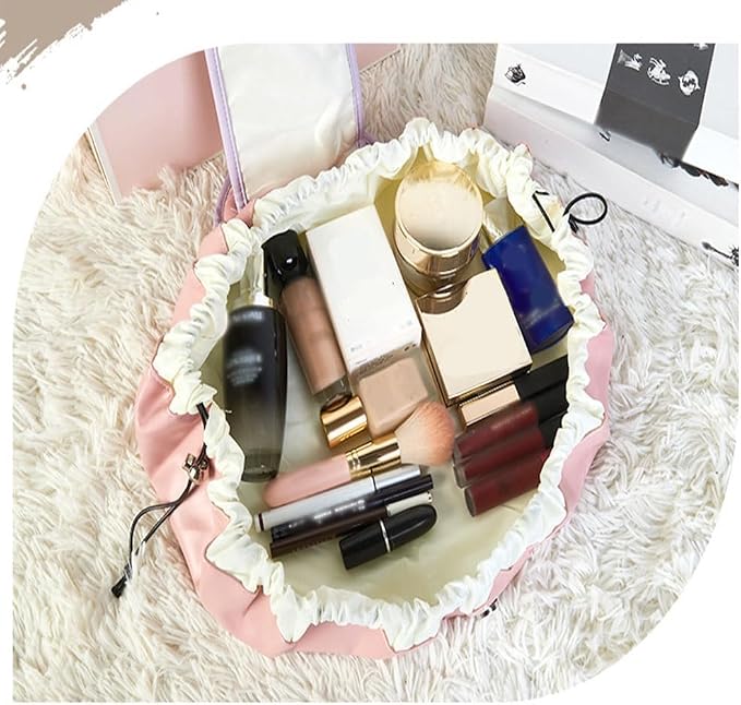 Elegant Drawstring Makeup Storage Bag with Donut Handle