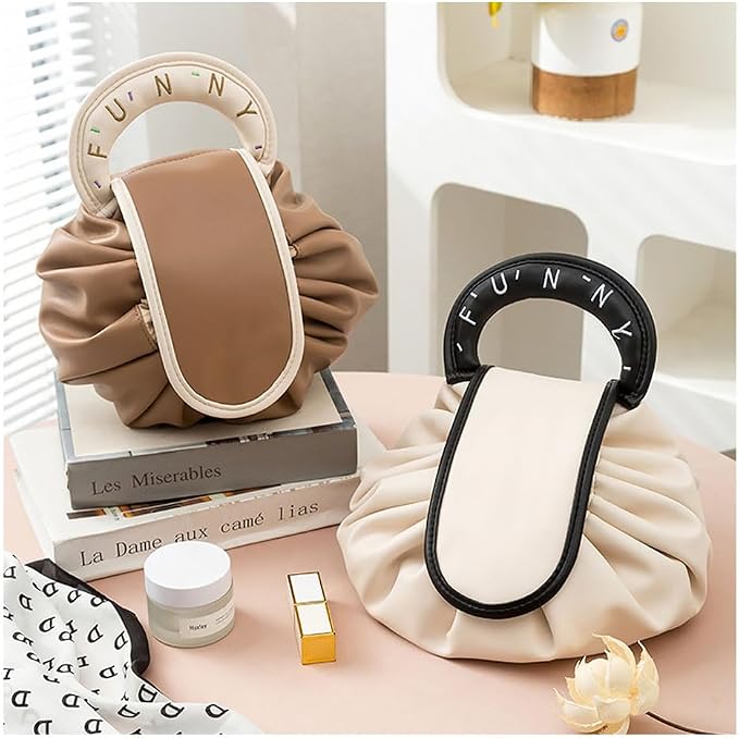 Elegant Drawstring Makeup Storage Bag with Donut Handle