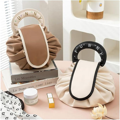 Elegant Drawstring Makeup Storage Bag with Donut Handle