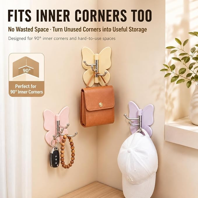 Rotating Butterfly Hooks Strong Adhesive Wall Organizer