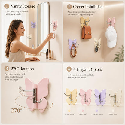 Rotating Butterfly Hooks Strong Adhesive Wall Organizer