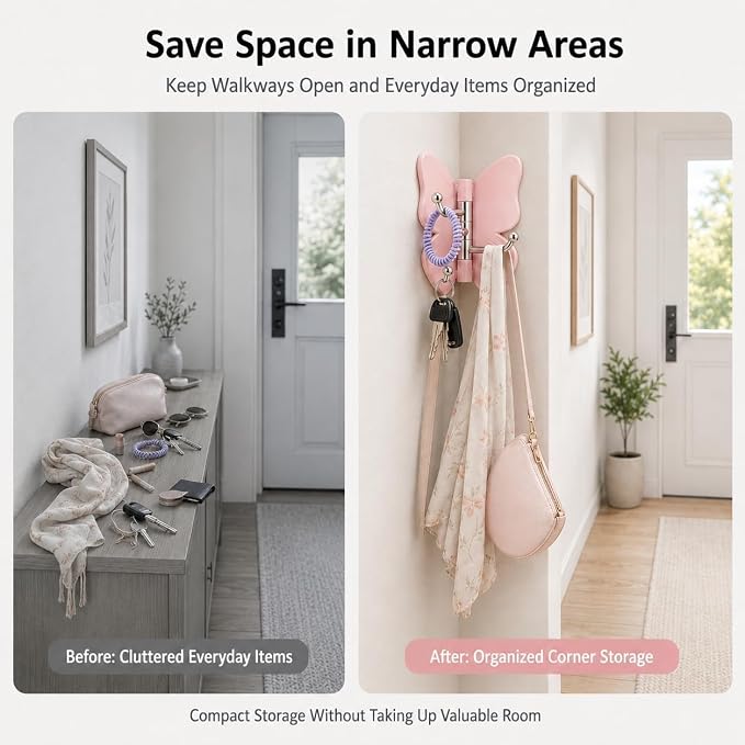 Rotating Butterfly Hooks Strong Adhesive Wall Organizer