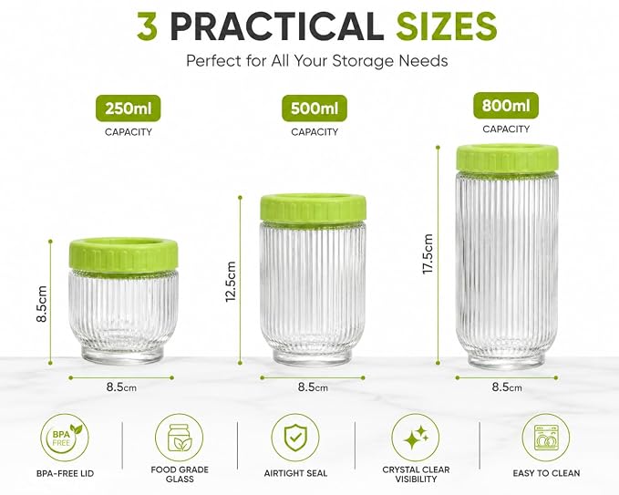 Airtight Ribbed Glass Jar