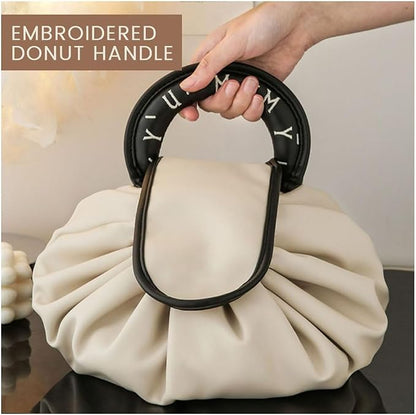 Elegant Drawstring Makeup Storage Bag with Donut Handle