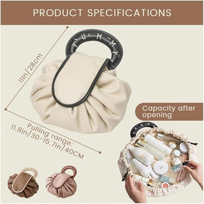 Elegant Drawstring Makeup Storage Bag with Donut Handle