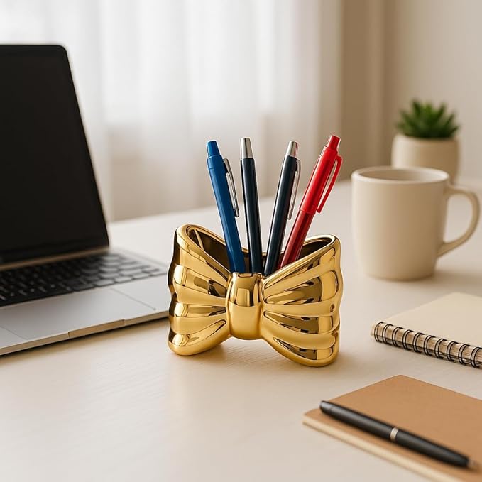 Bow shaped makeup brush holder