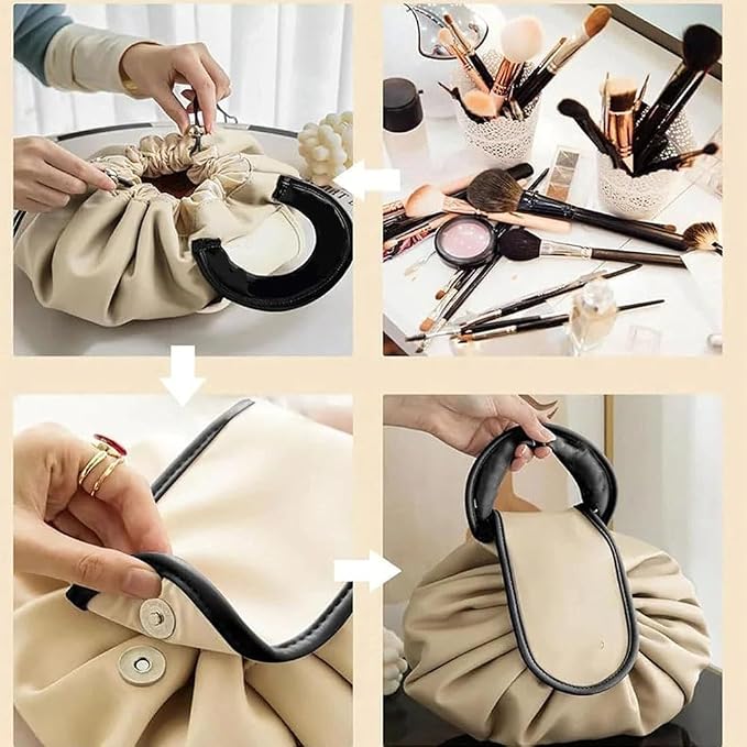 Elegant Drawstring Makeup Storage Bag with Donut Handle