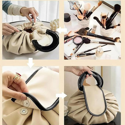 Elegant Drawstring Makeup Storage Bag with Donut Handle