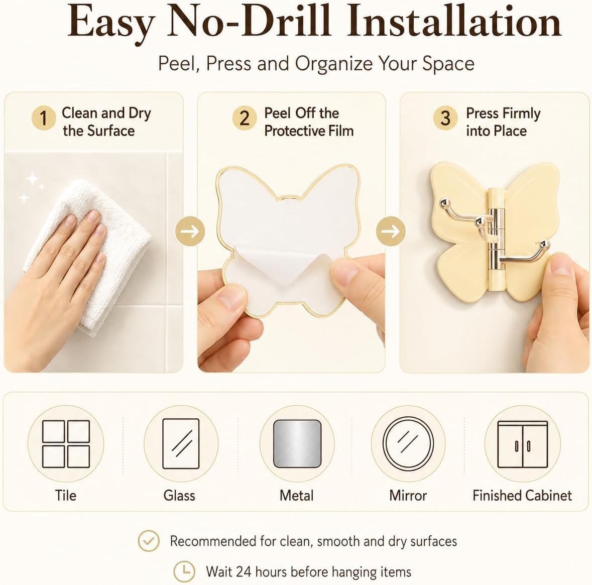 Rotating Butterfly Hooks Strong Adhesive Wall Organizer