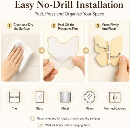 Rotating Butterfly Hooks Strong Adhesive Wall Organizer