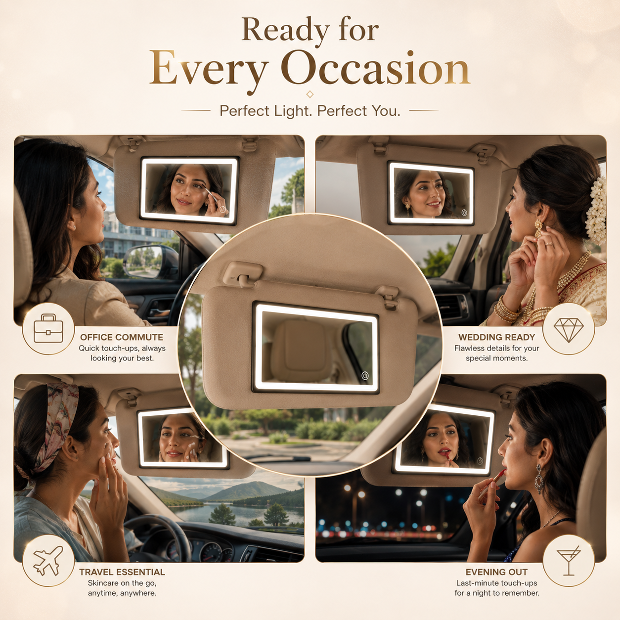 Portable LED Car Makeup Mirror with Adjustable Lights