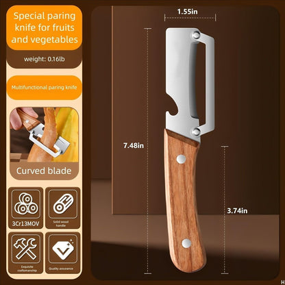 3-in-1 Multifunctional Peeler Knife with Bottle Opener & Wooden Handle
