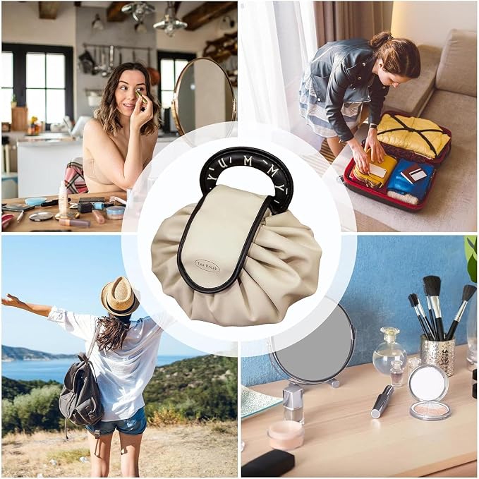 Elegant Drawstring Makeup Storage Bag with Donut Handle