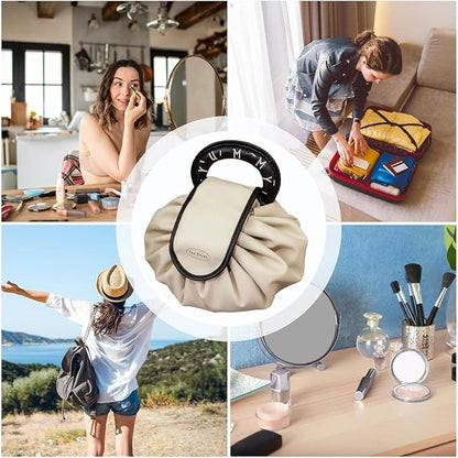 Elegant Drawstring Makeup Storage Bag with Donut Handle