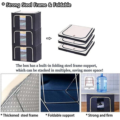 Large Capacity Clothing Storage Box- Dark Blue Polka