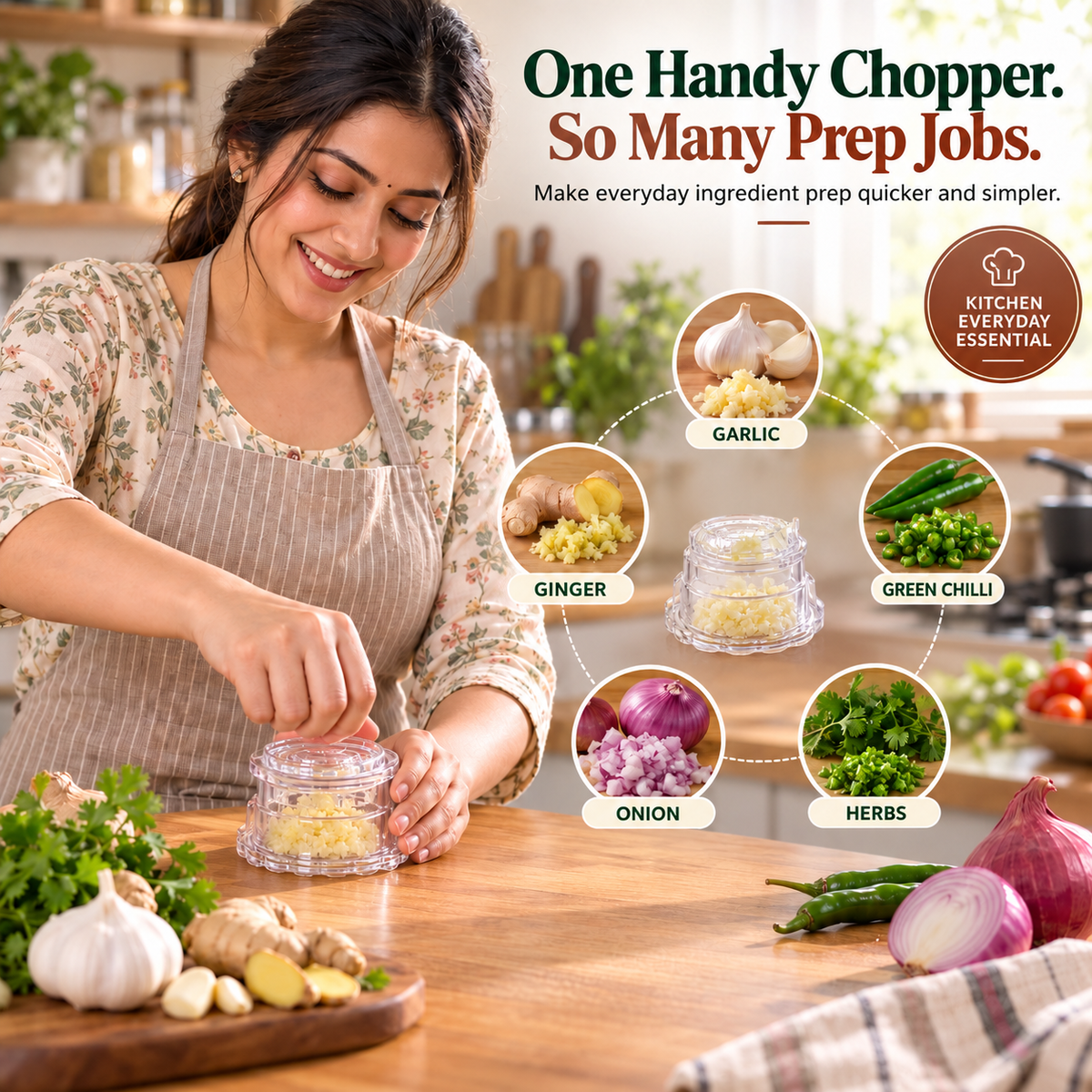 Mini Manual Garlic Chopper – Easy Press & Rotate Vegetable Cutter