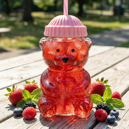 Premium Teddy Bear Glass Tumbler with Straw & Lid (550ML)