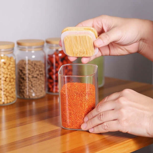 Premium Borosilicate Glass Spice Jar with Bamboo Lid – 270 ml