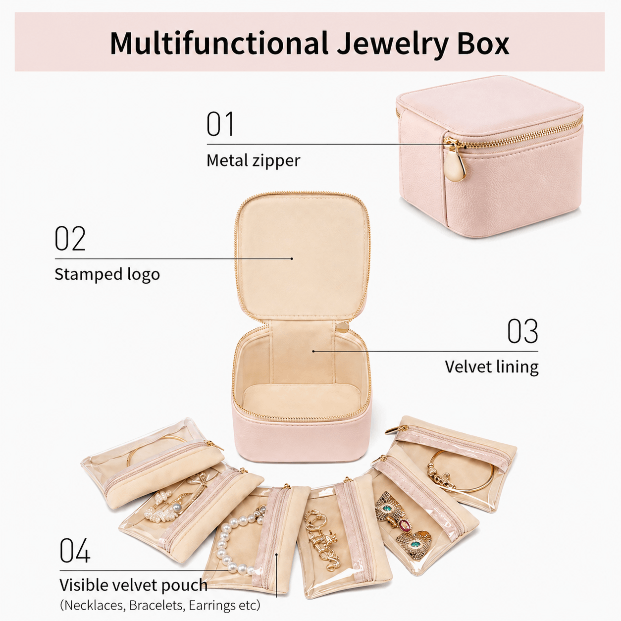 Travel Jewellery Organizer with 6 Zipper Pouches