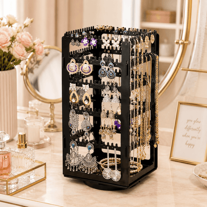 Luxury Rotating Jewelry Storage Tower with Necklace & Earring Organizer