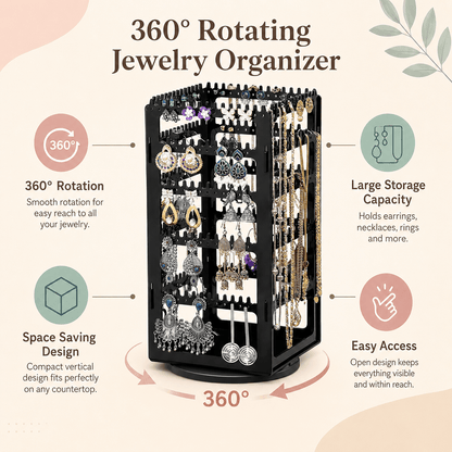 Luxury Rotating Jewelry Storage Tower with Necklace & Earring Organizer