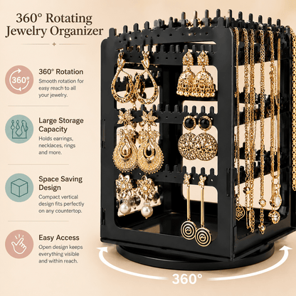 Luxury Rotating Jewelry Storage Tower with Necklace & Earring Organizer