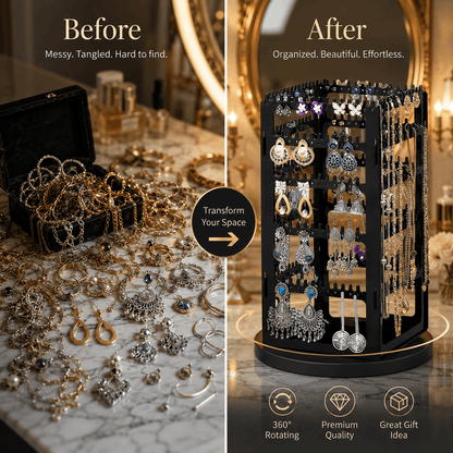 Luxury Rotating Jewelry Storage Tower with Necklace & Earring Organizer
