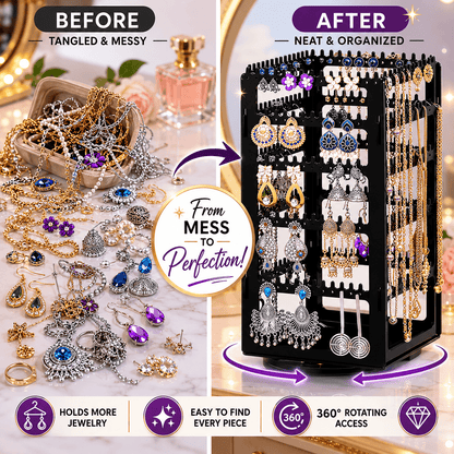 Luxury Rotating Jewelry Storage Tower with Necklace & Earring Organizer
