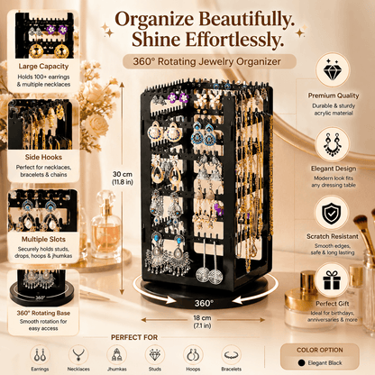 Luxury Rotating Jewelry Storage Tower with Necklace & Earring Organizer