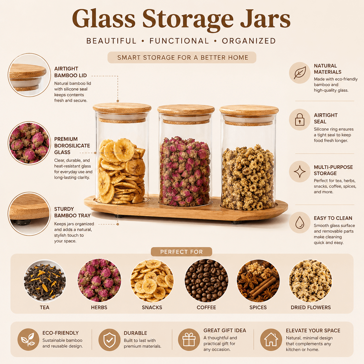Glass Storage Jars with Bamboo Lids