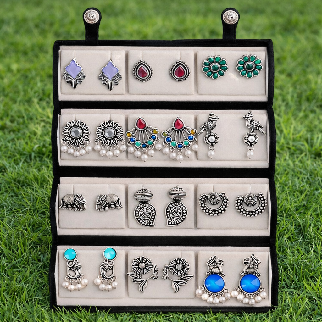 Luxury Velvet Folding Jhumka & Earring Organizer – 12 Pair Slot Gift Box