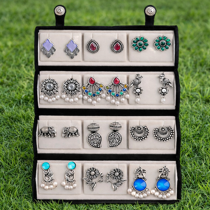 Luxury Velvet Folding Jhumka & Earring Organizer – 12 Pair Slot Gift Box