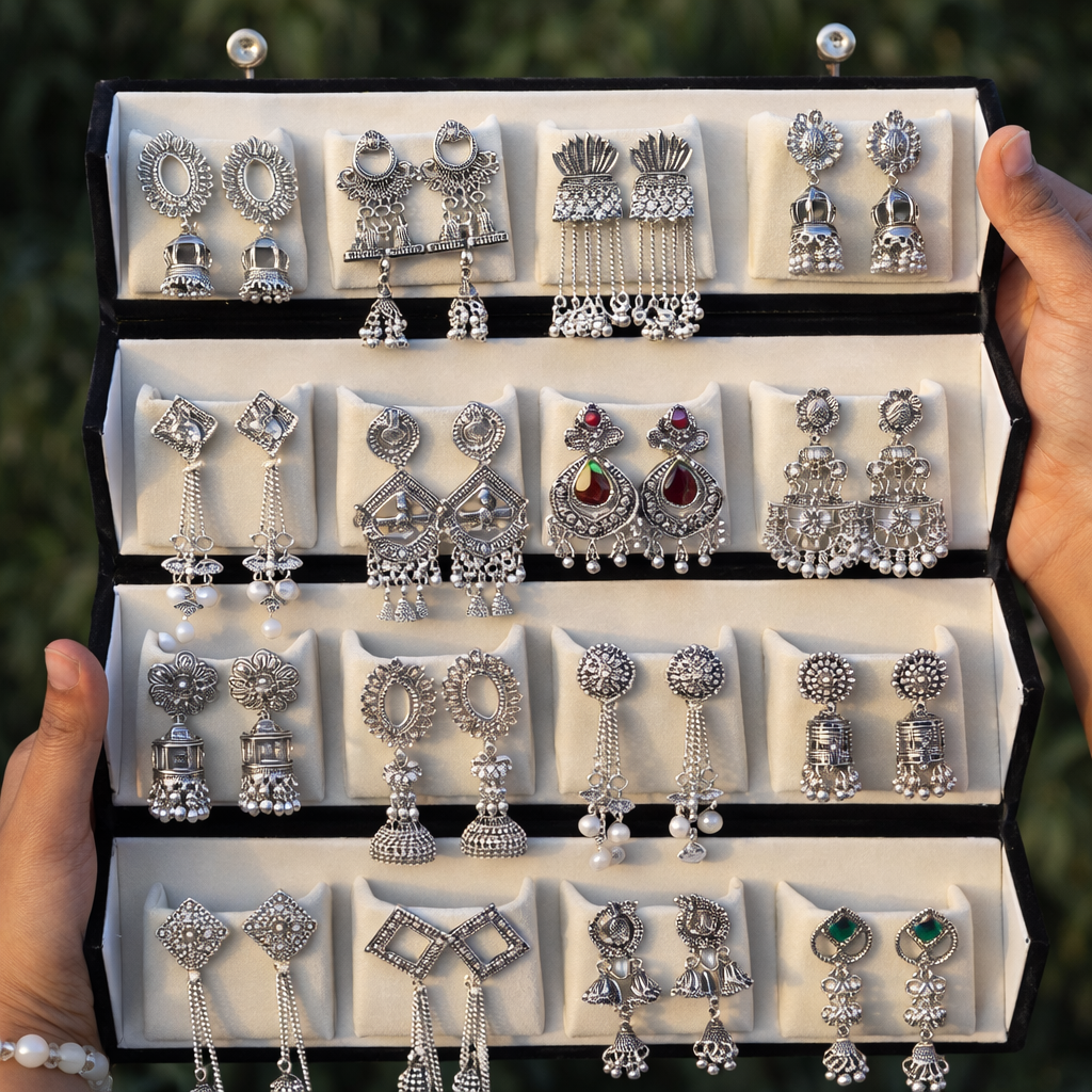 Luxury Velvet Folding Jhumka & Earring Organizer – 12 Pair Slot Gift Box