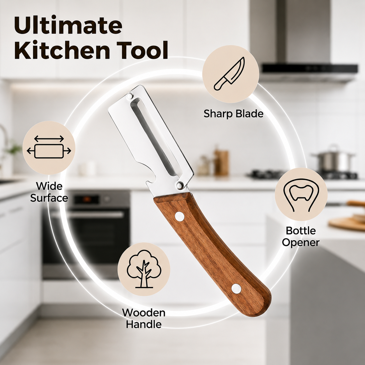 3-in-1 Multifunctional Peeler Knife with Bottle Opener & Wooden Handle