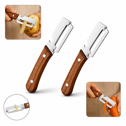 3-in-1 Multifunctional Peeler Knife with Bottle Opener & Wooden Handle