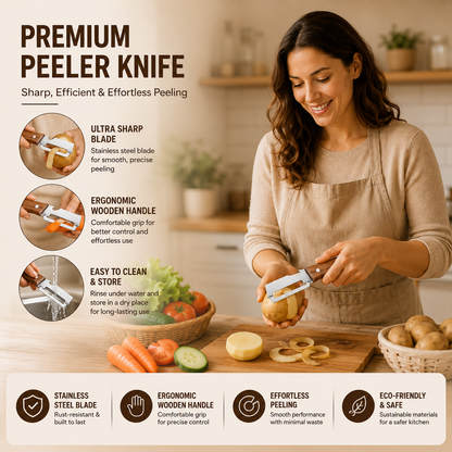 3-in-1 Multifunctional Peeler Knife with Bottle Opener & Wooden Handle