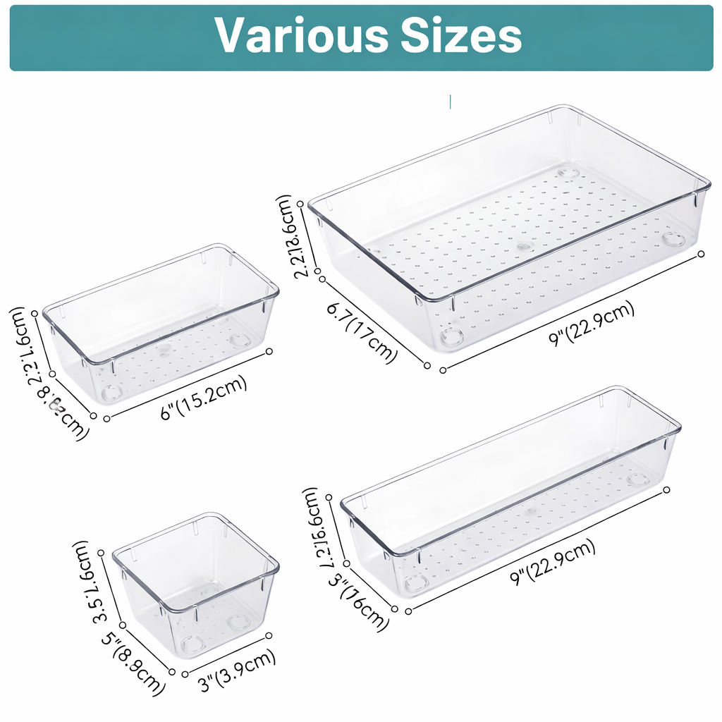 Clear Transparent Drawer Storage Organizer Tray