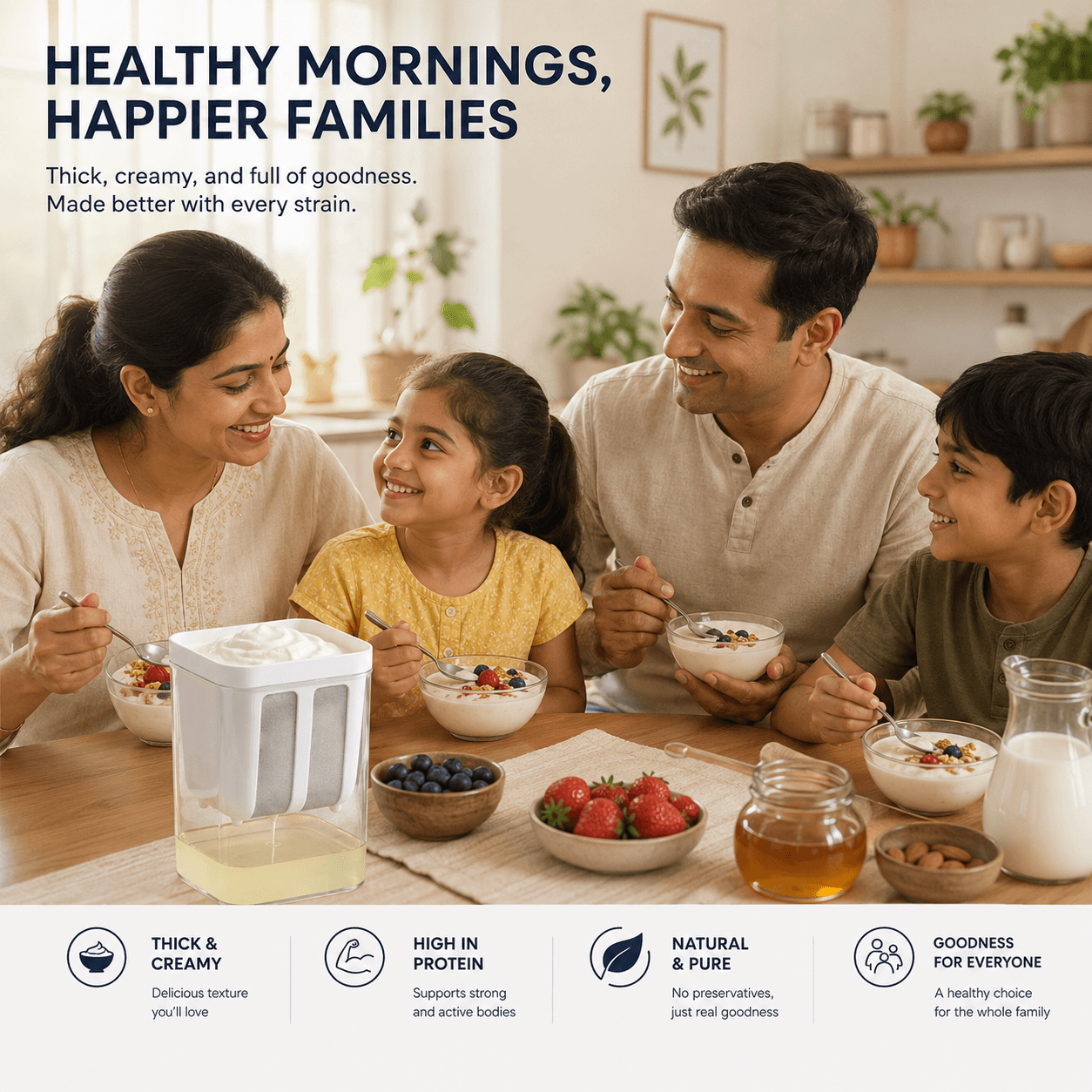 Greek Yogurt Strainer Container for Thick Homemade Yogurt