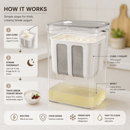Greek Yogurt Strainer Container for Thick Homemade Yogurt